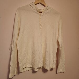 Eddie Bauer Womens Cream Waffle Knit Henley Hoodie Long-Sleeve Shirt  Size XXL